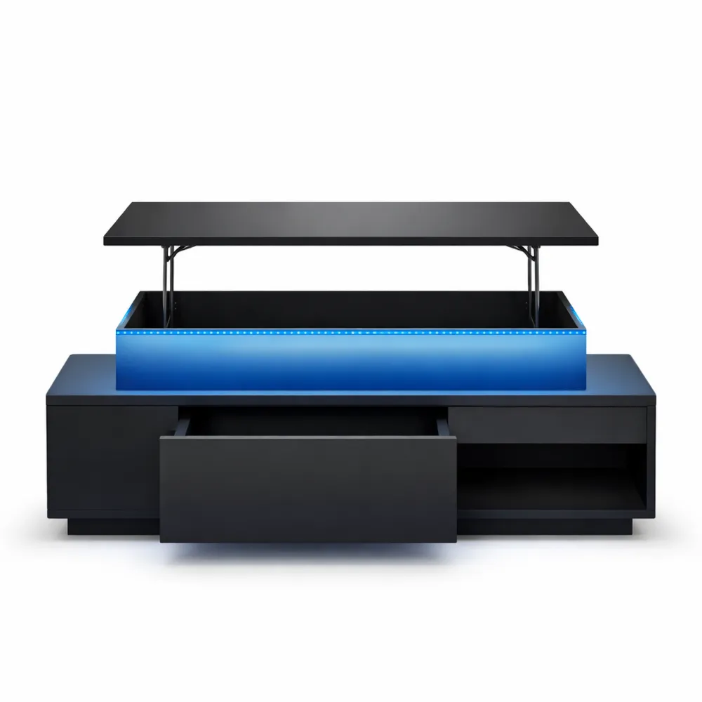 Table basse relevable avec rangement caché et lampe LED-Hazelgro