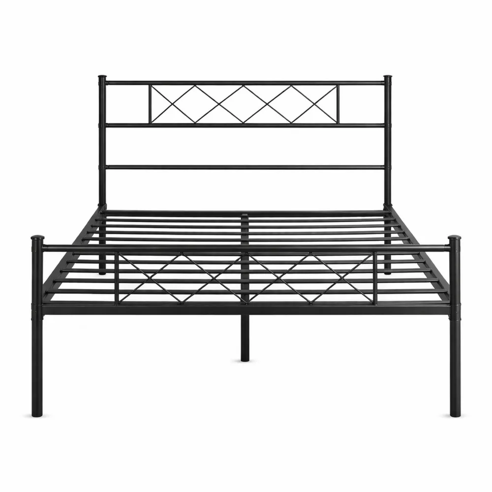 Cadres de lit en métal avec sommier à lattes, tête de lit moderne, 90 x 190 cm, noir-Hazelgro