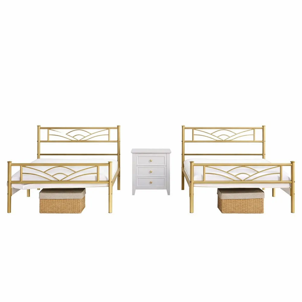 Ensemble de 2 lits simples avec cadre en métal, hauteur 32 cm, espace de rangement-Hazelgro