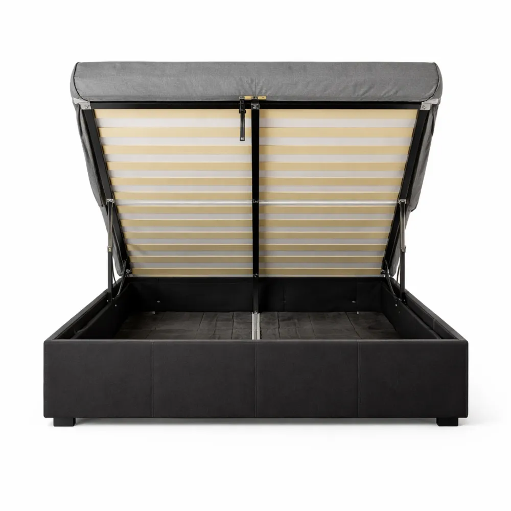 Lit double 140 x 200 cm avec rangement intégré et cadre rembourré noir-Hazelgro