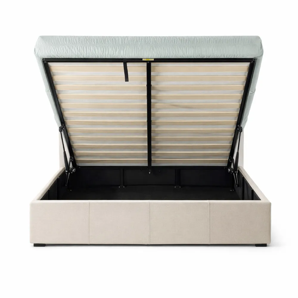 Lit Coffre Double 160x200 cm avec Système de Levage Hydraulique - Tissu Beige-Hazelgro