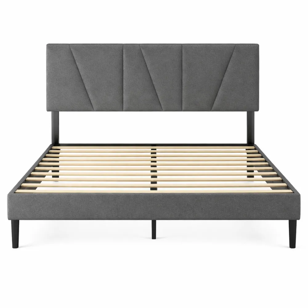 Sommier Double 140x190 cm avec Lattes en Bois - Hauteur 30 cm - Cadre & Tête de Lit Tapissier - Montage Facile - Gris Foncé-Hazelgro