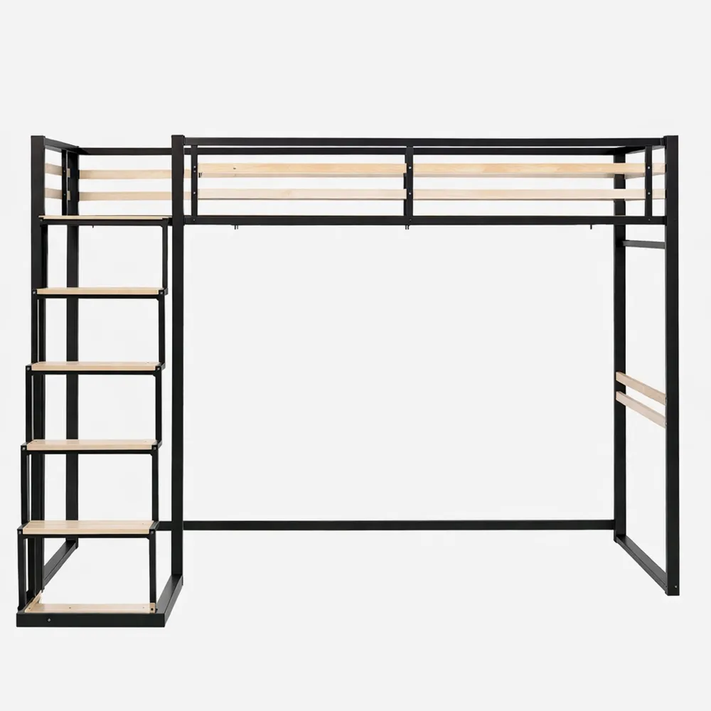 Lit mezzanine industriel 140x200cm avec sommier à lattes-Hazelgro