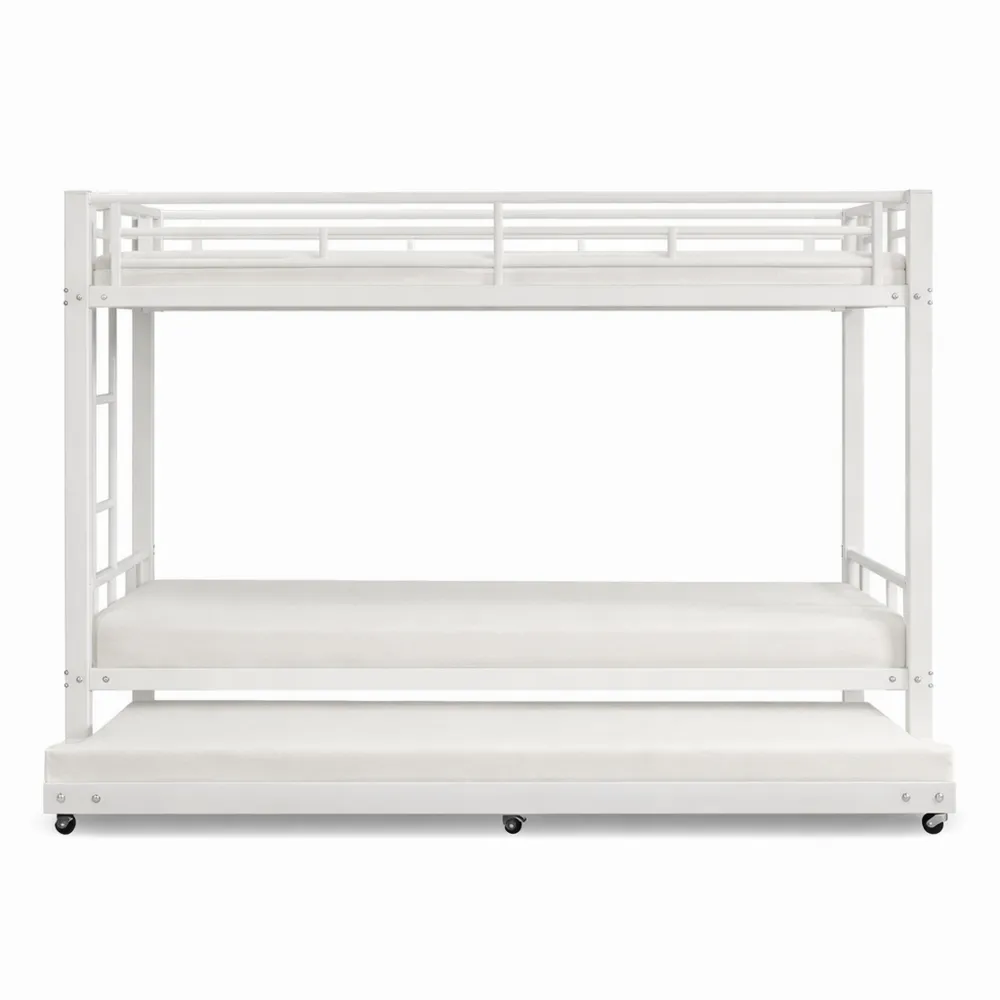 Lit superposé en métal 90x200 cm avec échelle et garde-corps, multifonctionnel avec lit gigogne-Hazelgro