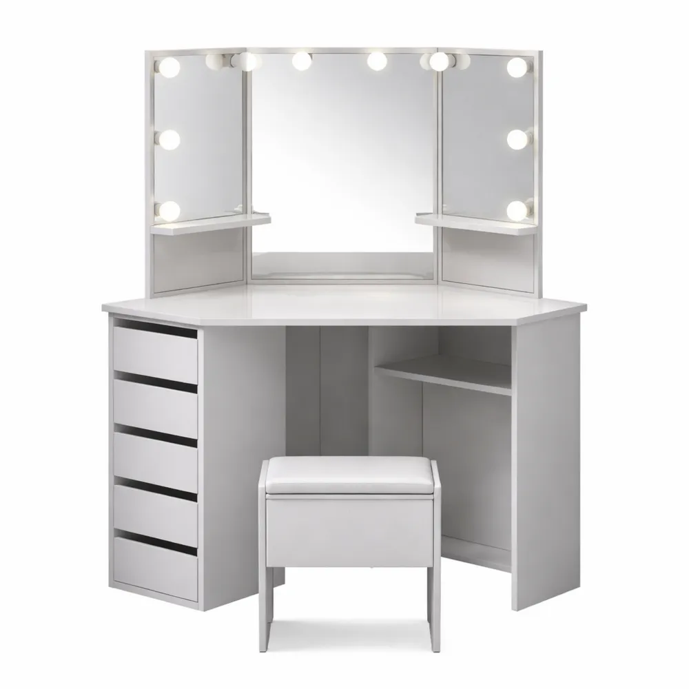 Table de Maquillage Moderne avec Miroir et LED-Hazelgro