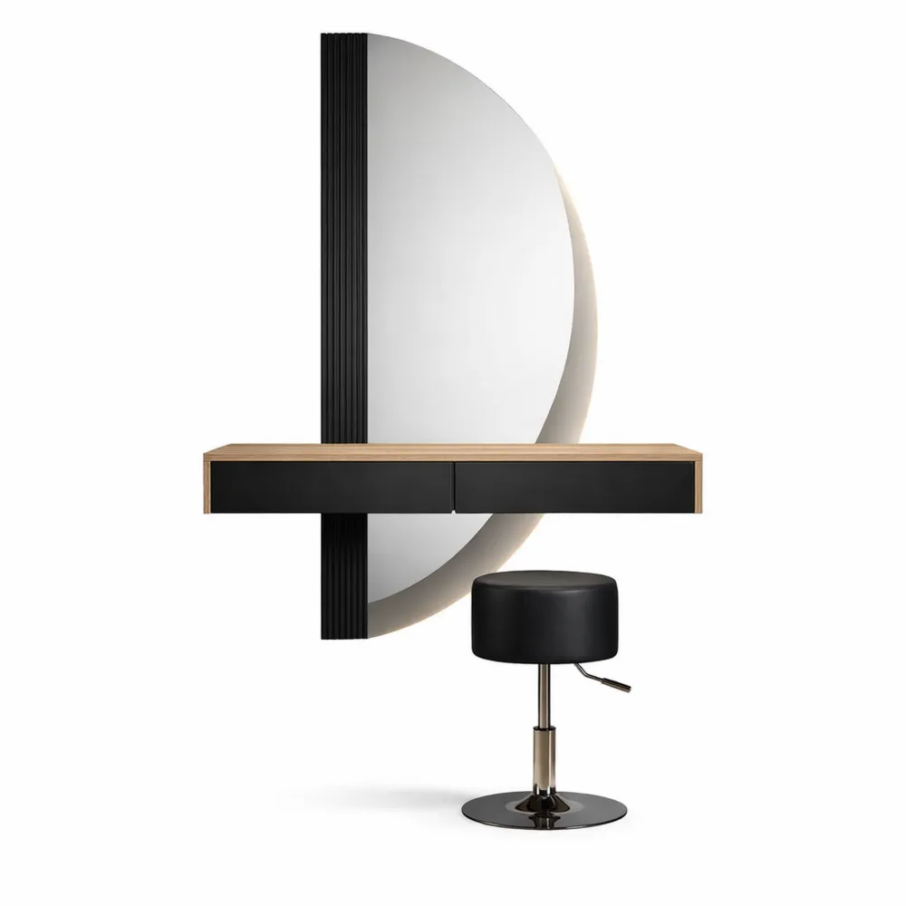 Coiffeuse noire avec éclairage et tabouret inclus, 120 cm-Hazelgro