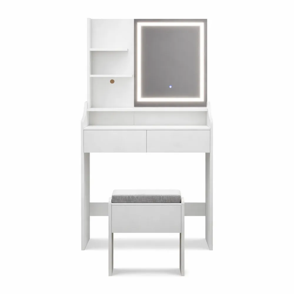 Table de Maquillage avec Rangement et Éclairage Réglable-Hazelgro