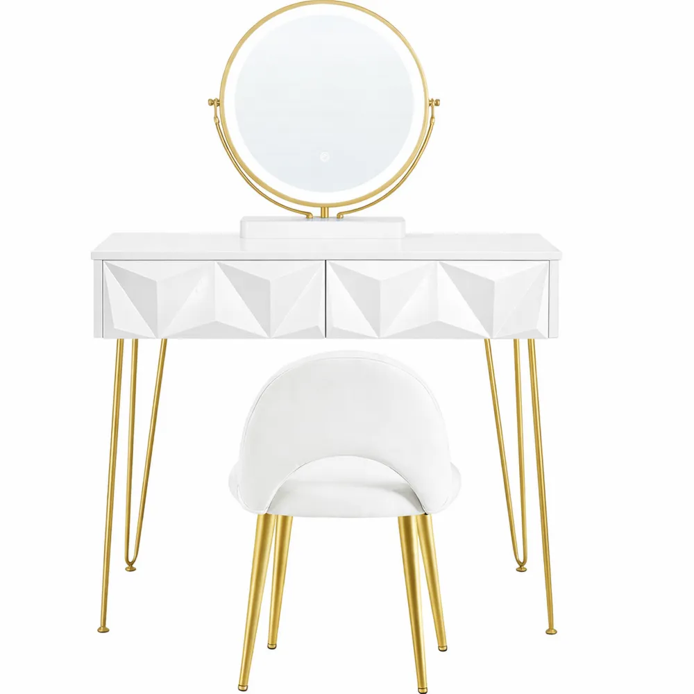 Table de Maquillage Moderne avec Miroir LED et Chaise en Velours-Hazelgro