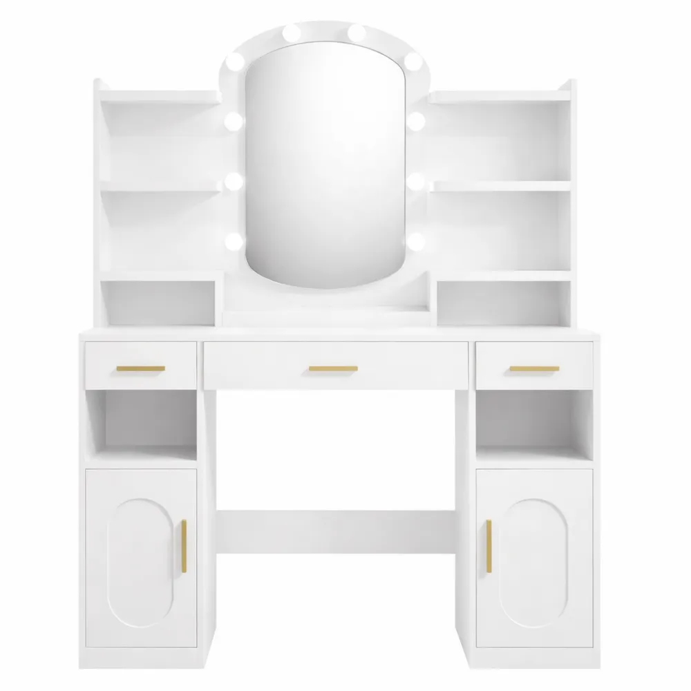 Table de Maquillage avec Miroir LED, Luminosité Ajustable et Rangement Multifonction-Hazelgro