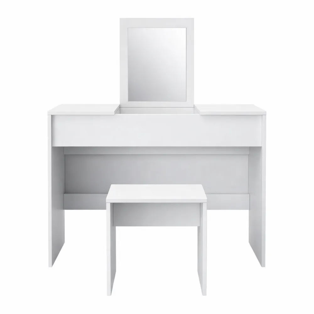 Table de Maquillage Moderne avec Miroir et Tabouret, Rangement Intégré-Hazelgro