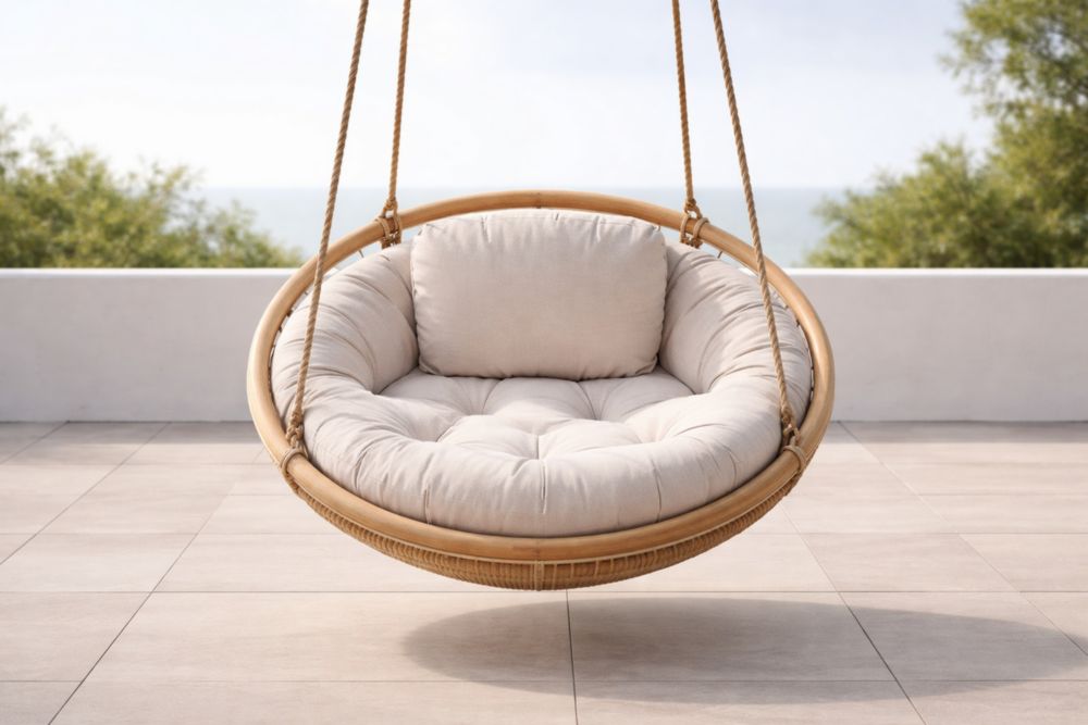 Chaise Hamac Suspendue en Rotin avec Coussin Beige
