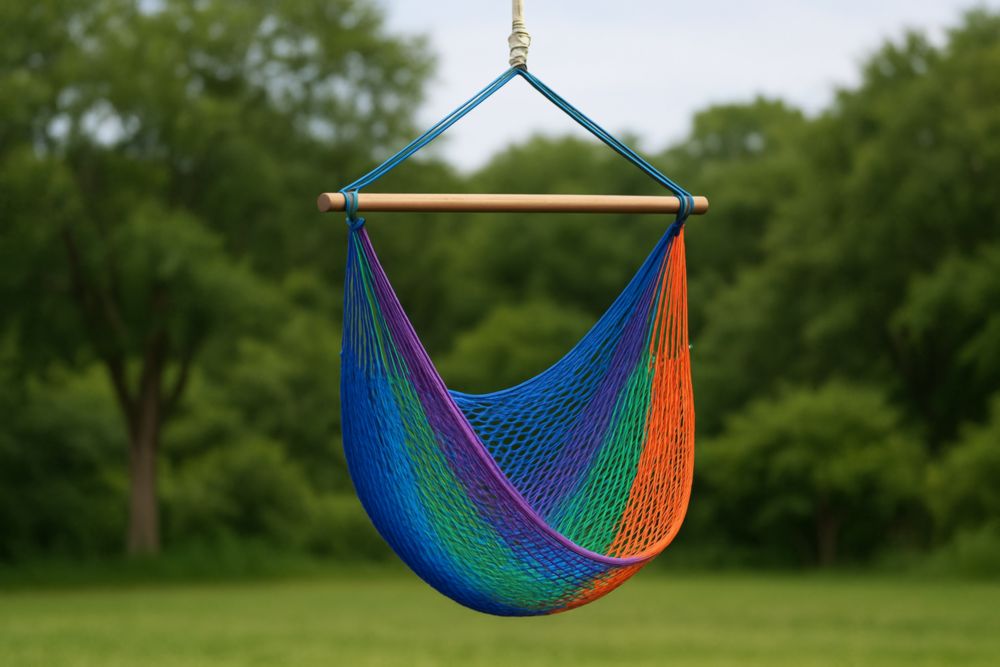 Chaise Hamac Suspendue en Ficelle de Coton avec Barre en Bois Multicolore