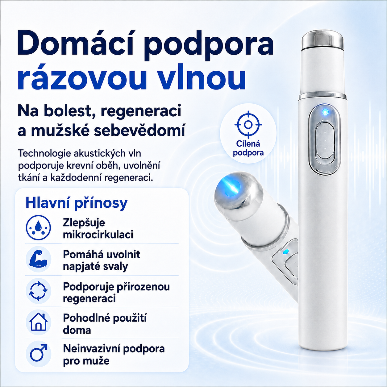 ⚡ Pokročilá rázová vlnová terapie podporuje mužské sexuální zdraví 💪 a pomáhá zmírnit bolesti svalů, kloubů a šlach 🦵