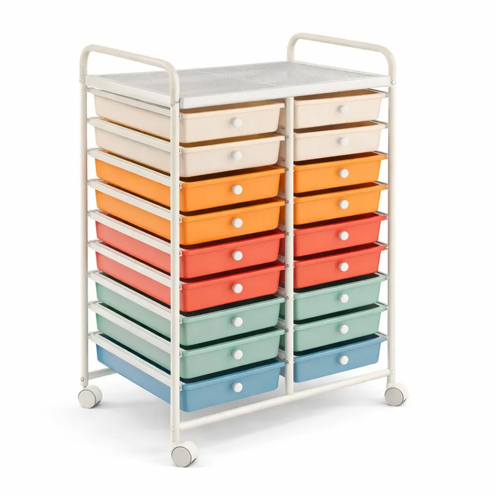 Desserte de Rangement à Roulettes avec 20 Tiroirs Multicolores