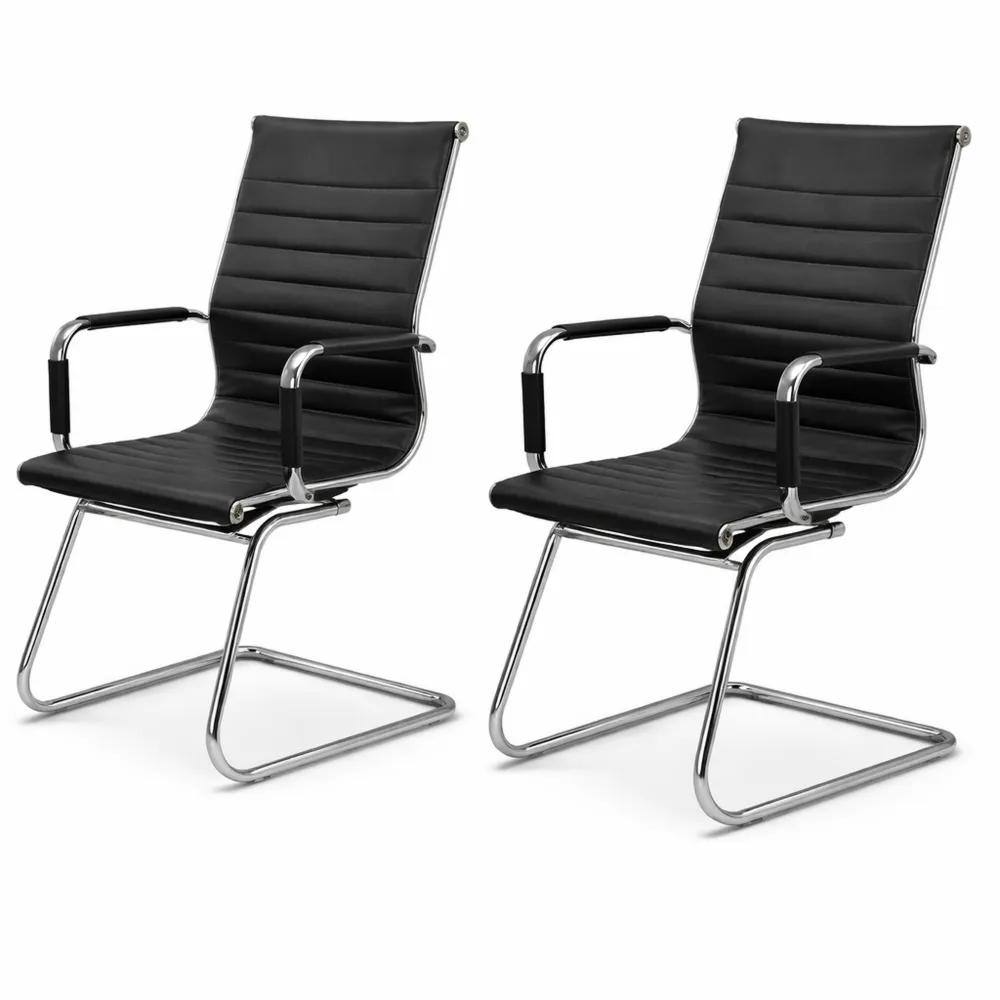 Lot de 2 Chaises Ergonomiques avec Accoudoirs pour Bureau et Réception, Noir