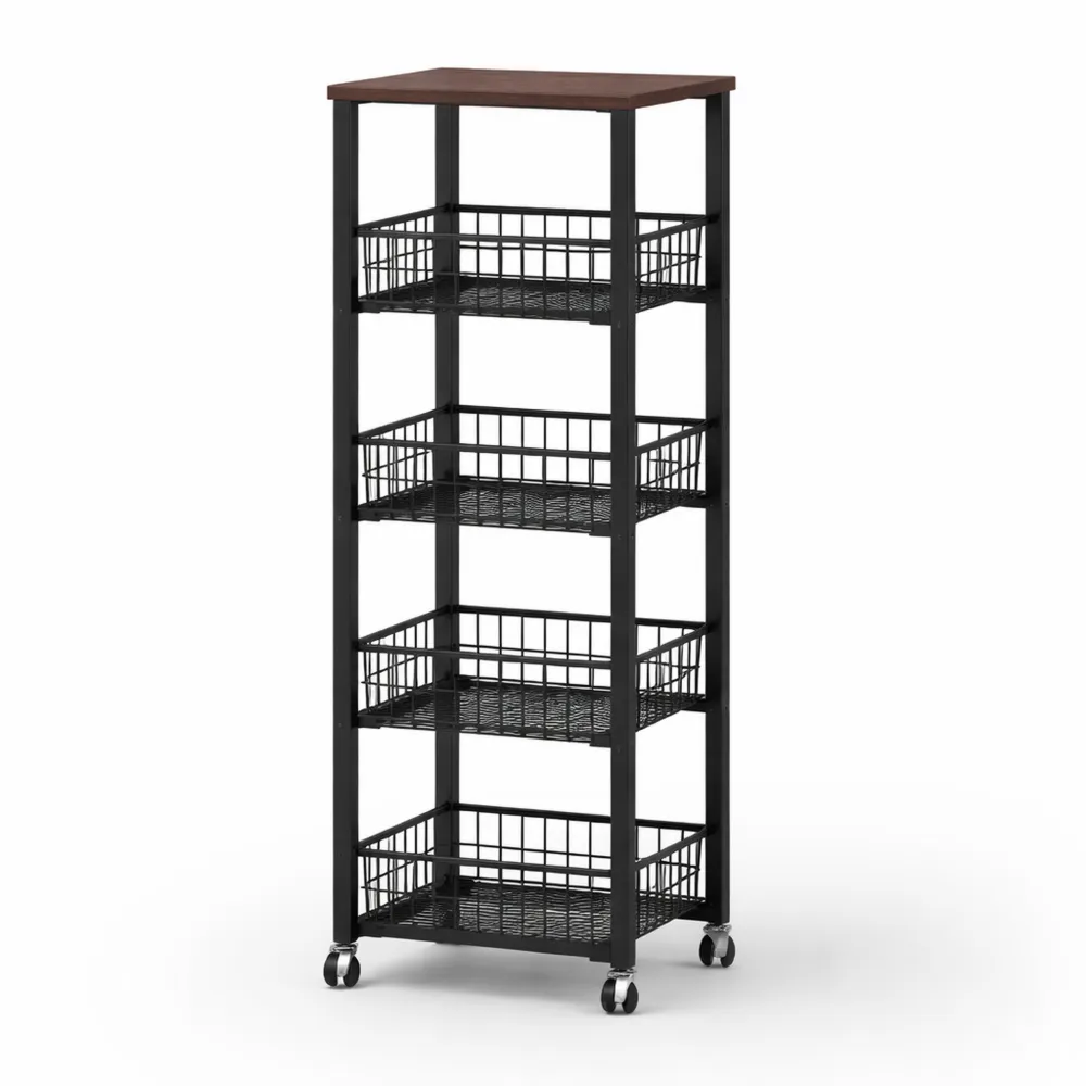 Chariot de Rangement en Fil avec Roues et Tiroirs Coulissants