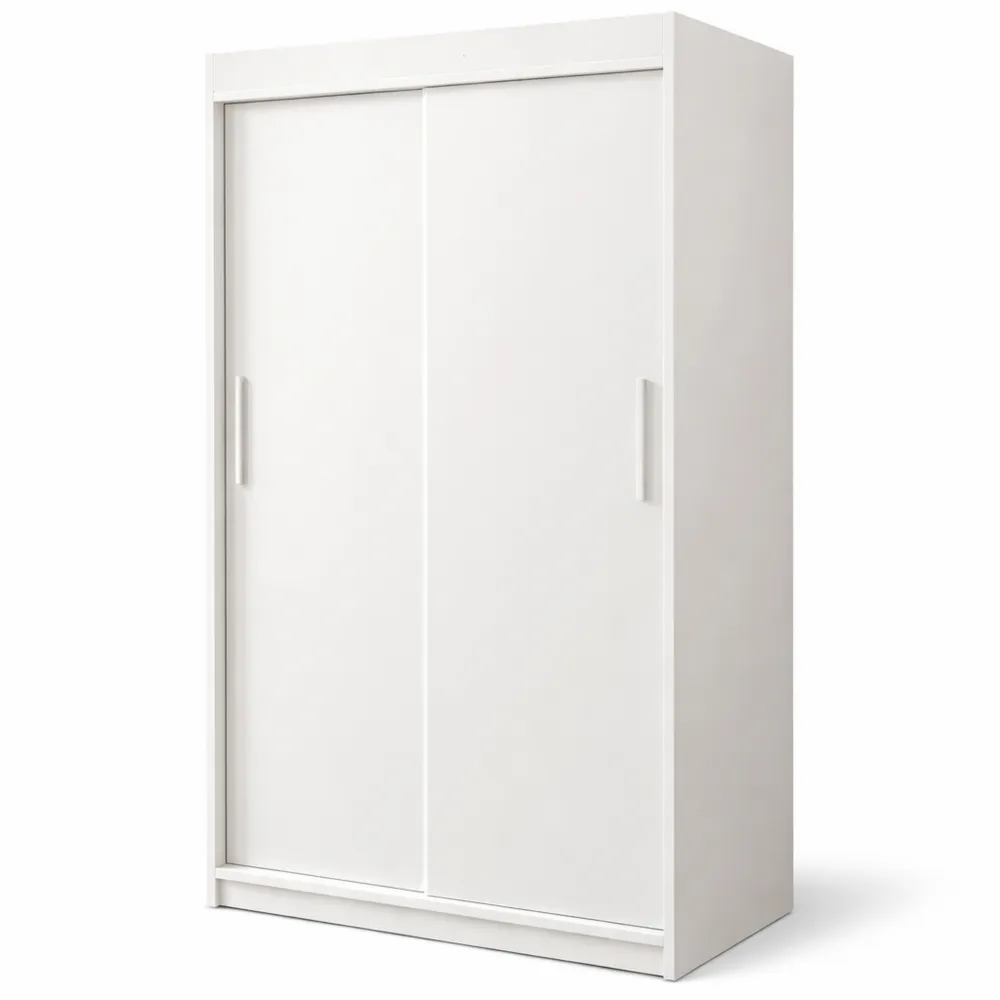 Armoire moderne à deux portes coulissantes avec tringle et étagères 100 x 200 x 62 cm Blanc mat
