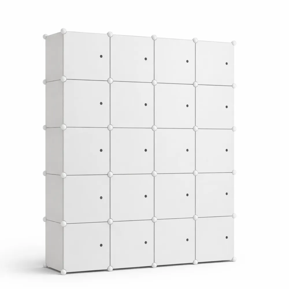 Armoire modulable en plastique avec portes et tringle, 20 cubes de rangement