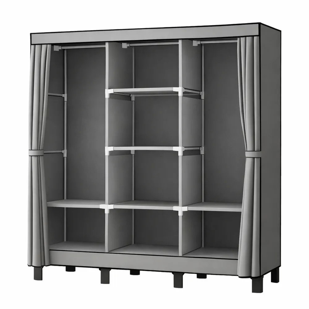 Armoire portable simple avec rangement pour vêtements gris