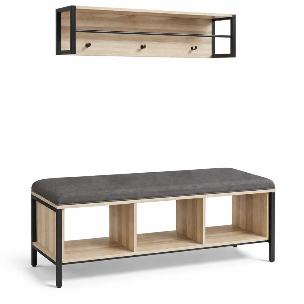 Banc d'entrée avec rangement et porte-manteau mural naturel