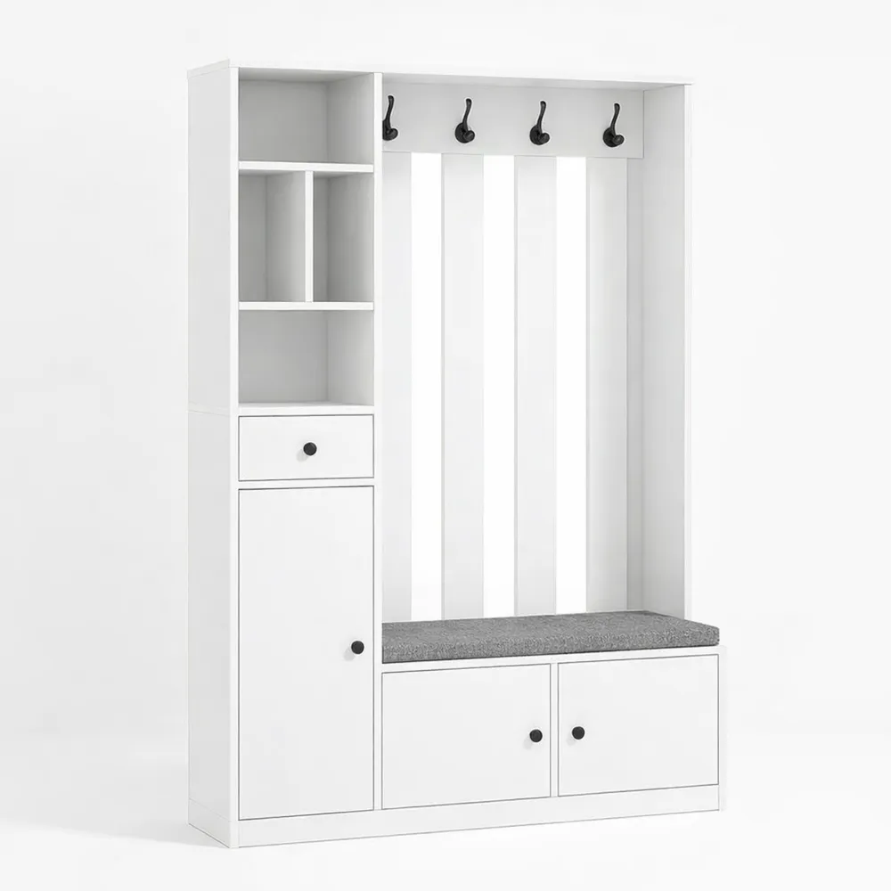 Meuble d'entrée avec banc, rangement chaussures, étagères et crochets