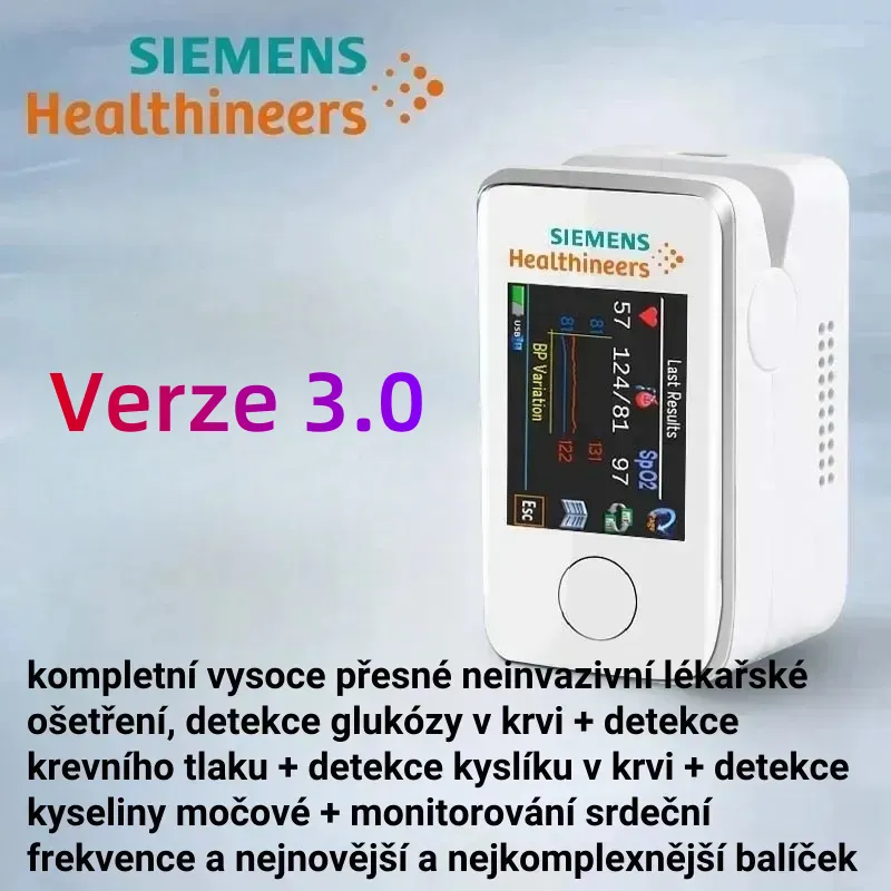 Siemens bezbolestný glukometr – domácí neinvazivní měření bez vpichu, bez krve, s kontinuálním sledováním hladiny cukru v krvi.