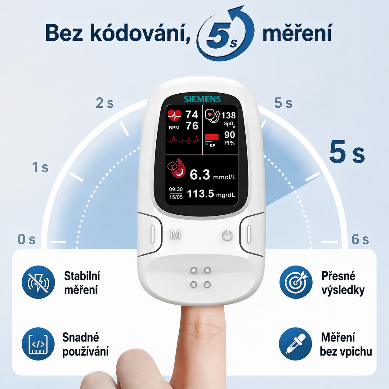 🩸 Bezvpichový glukometr Siemens | Bezbolestné měření glukózy doma 📊