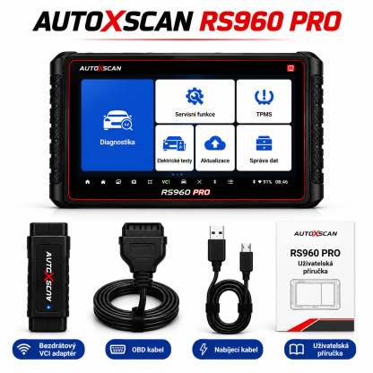 AUTOXSCAN RS960 PRO je profesionální automobilový diagnostický přístroj, který podporuje kompletní diagnostiku systémů, analýzu závad a také diagnostiku a programování systému TPMS. Umožňuje rychlé a přesné odhalení a řešení problémů vozidel.