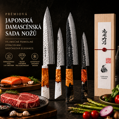Limitovaná edice: TSUKI® 4dílná ručně vyráběná sada nožů, ostré kuchyňské nože + sada na broušení