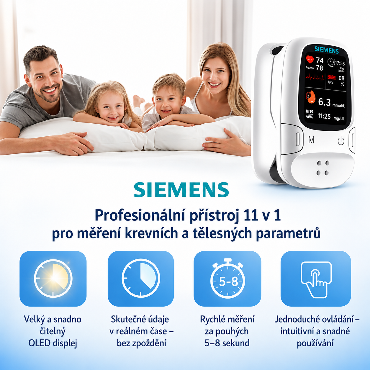 🩸 Bezvpichový glukometr Siemens | Bezbolestné měření glukózy doma 📊