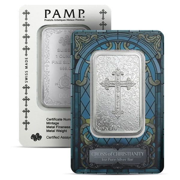 PAMP 1 Troy Oz Christian Cross Silver Bar (In Assay with Box)
