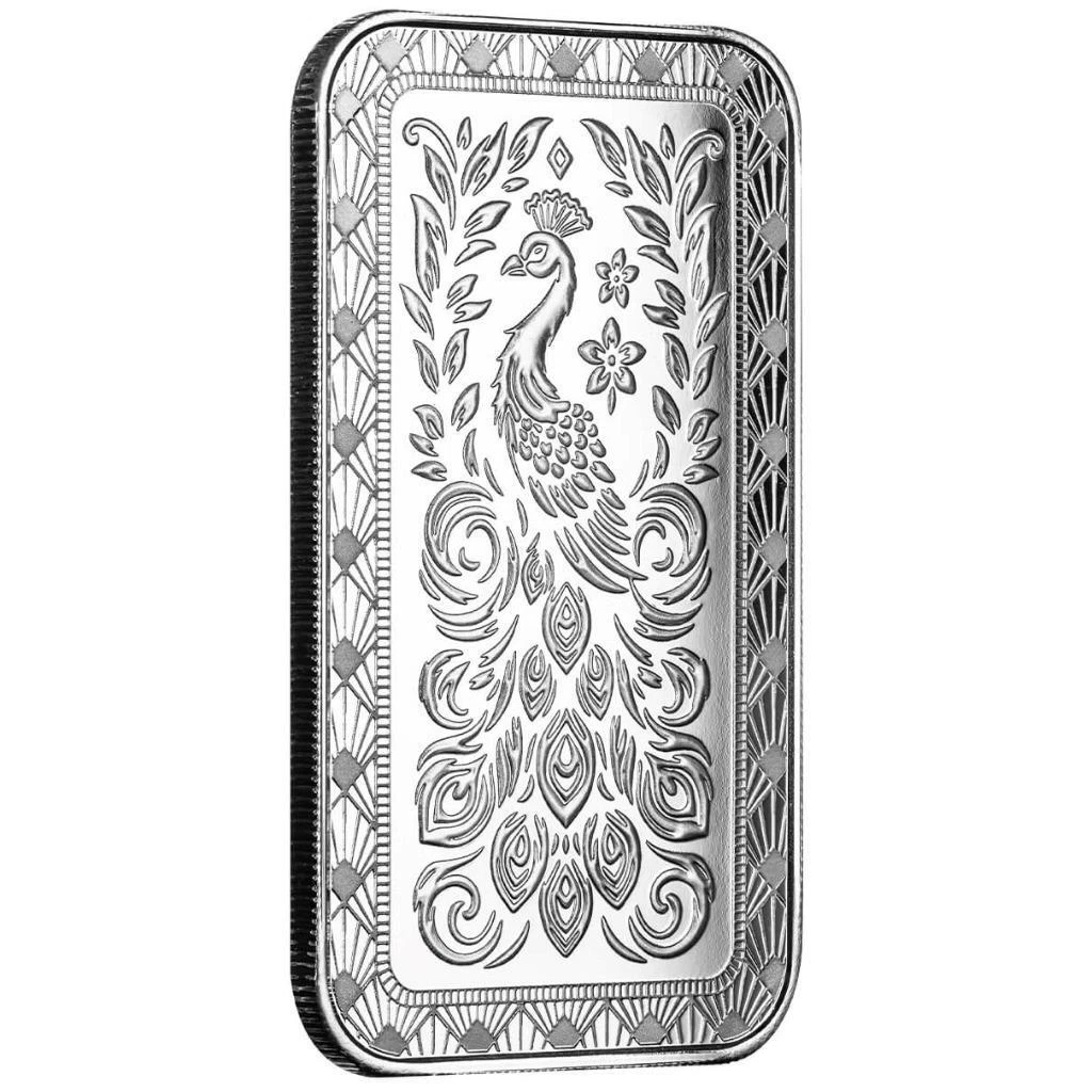 1 oz Scottsdale Mint Marquee Peacock Silver Bar
