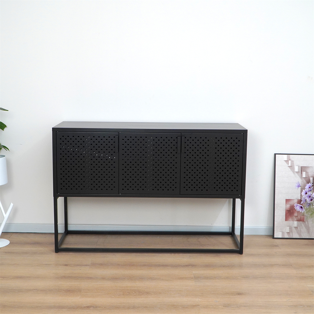 Black metal sideboard with 3 perforated doors