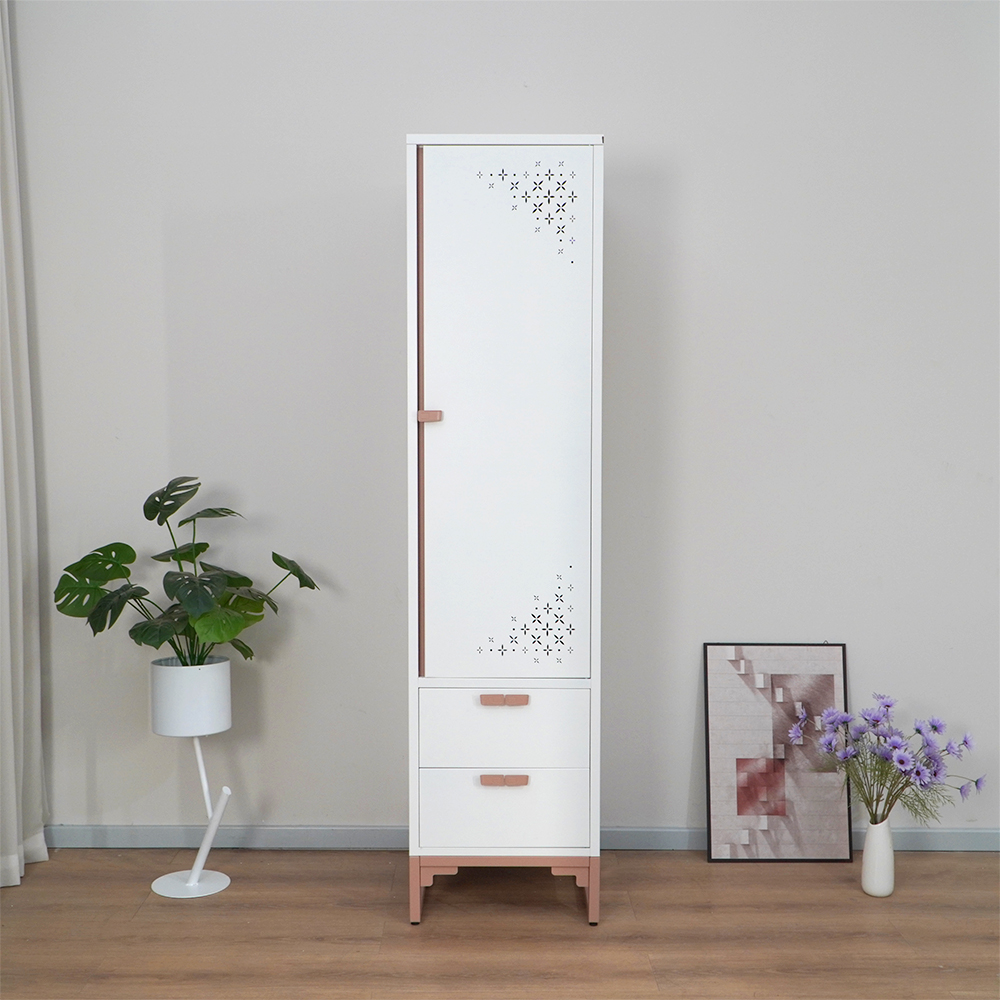 White & Red/Pink Narrow Tall Cabinet