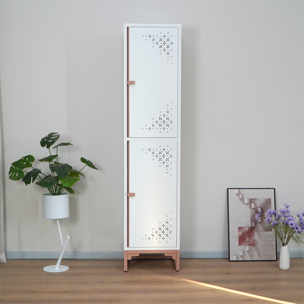 White & Red/Pink Narrow Tall Cabinet