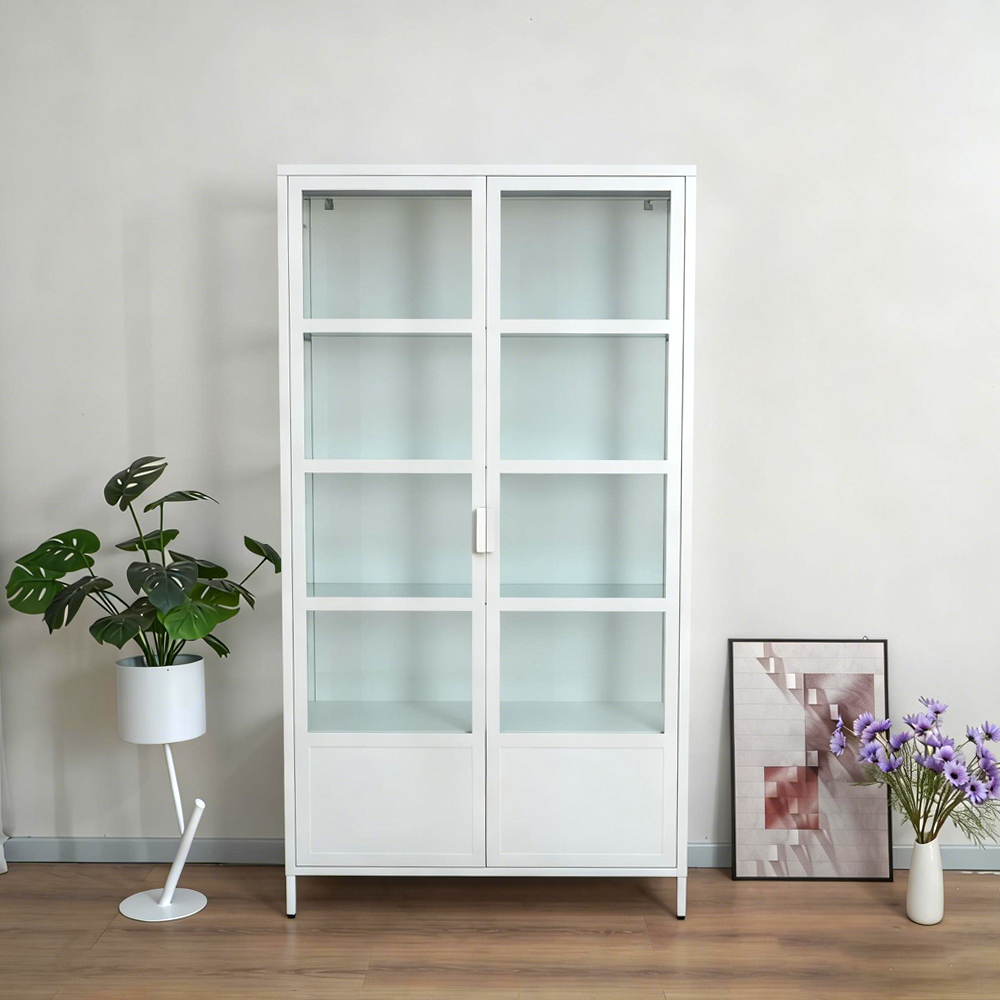 White Tall Glass Display Cabinet