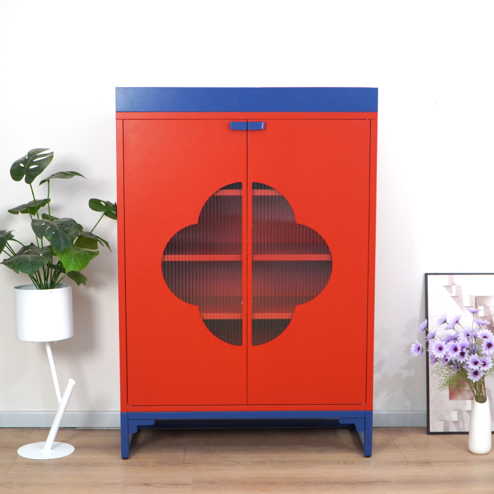 Chinese Style Clover Glass Storage Cabinet