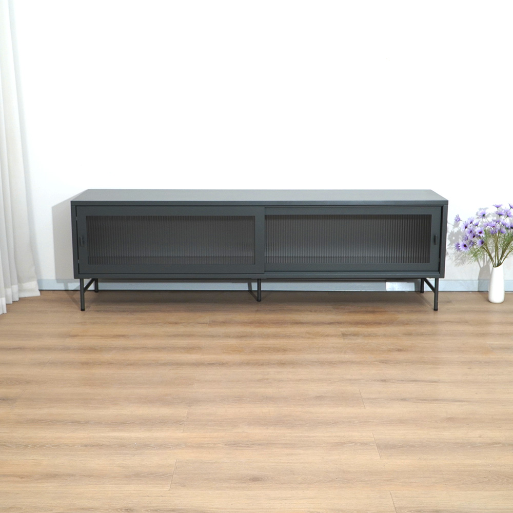 Dark gray metal TV stand