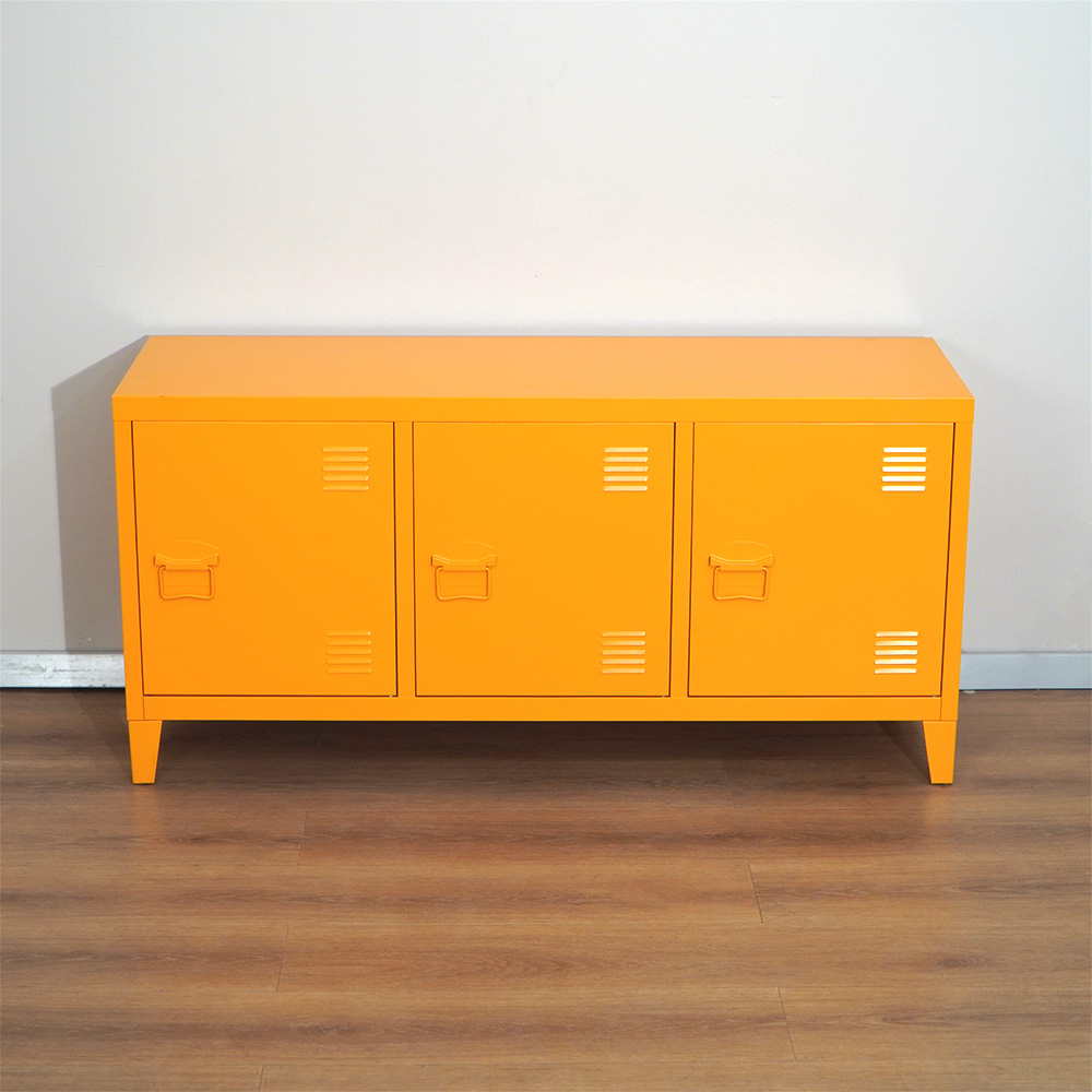 Bright orange 3-door steel storage cabinet