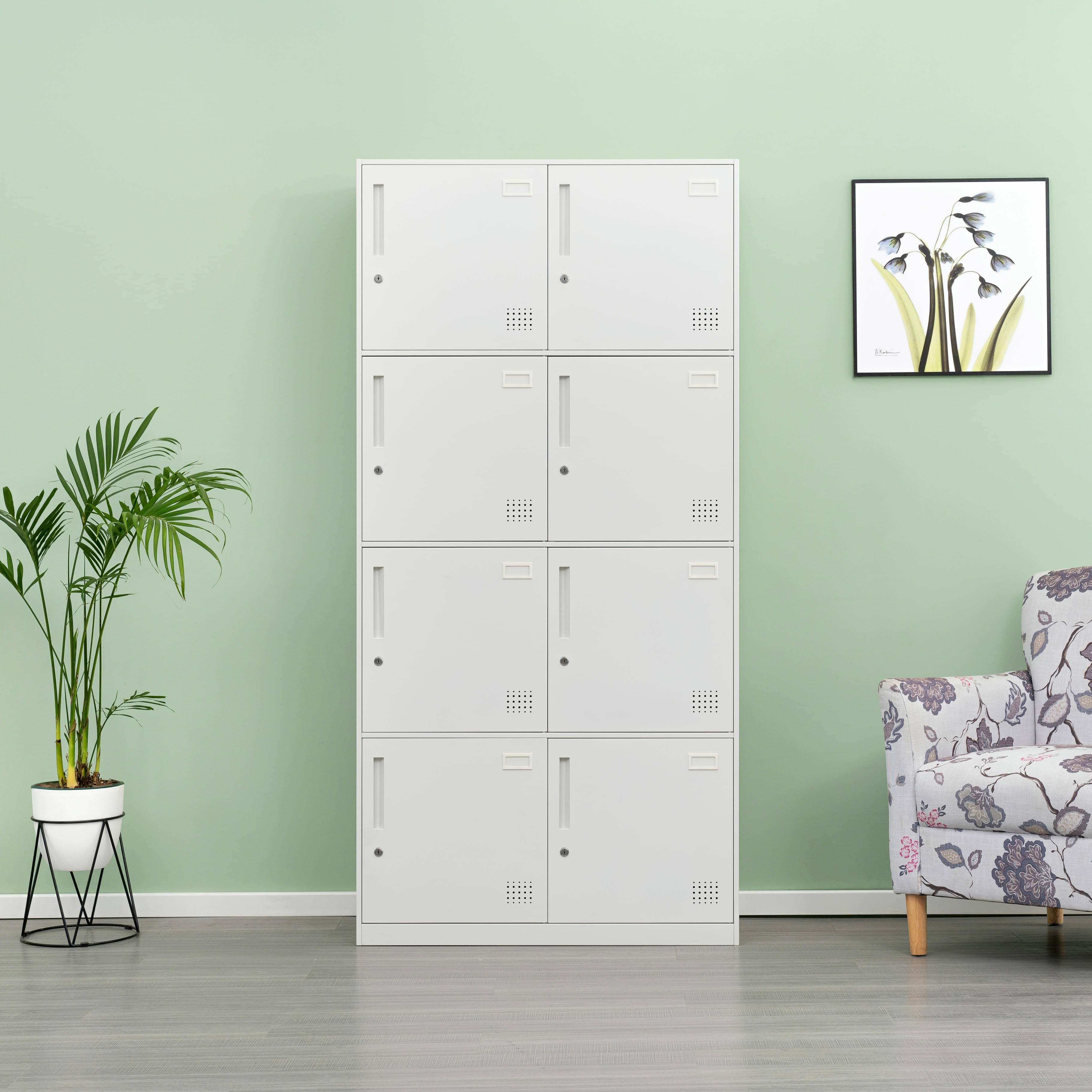 8-Door All-White Steel Locker Cabinet