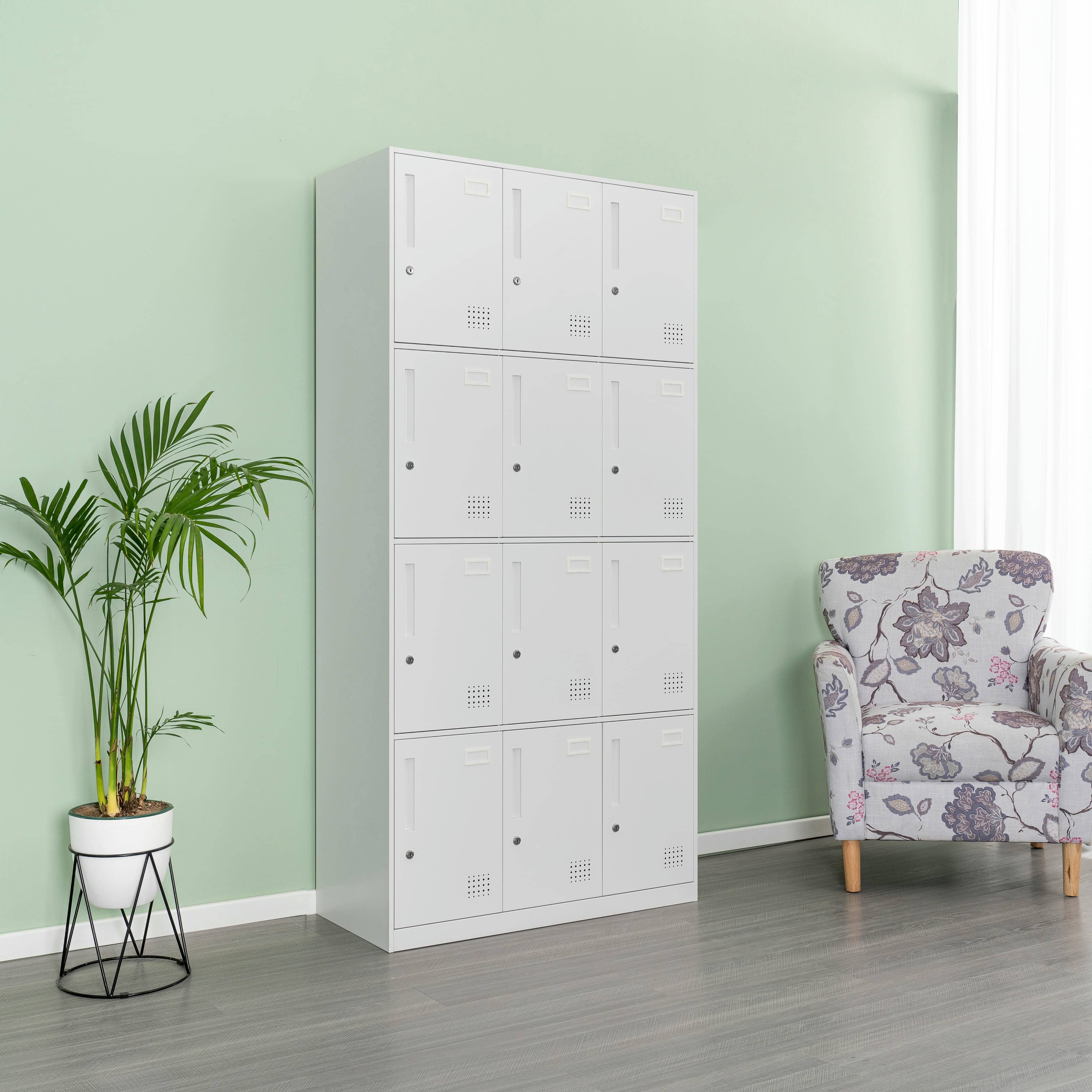 12-Door All-White Steel Locker Cabinet