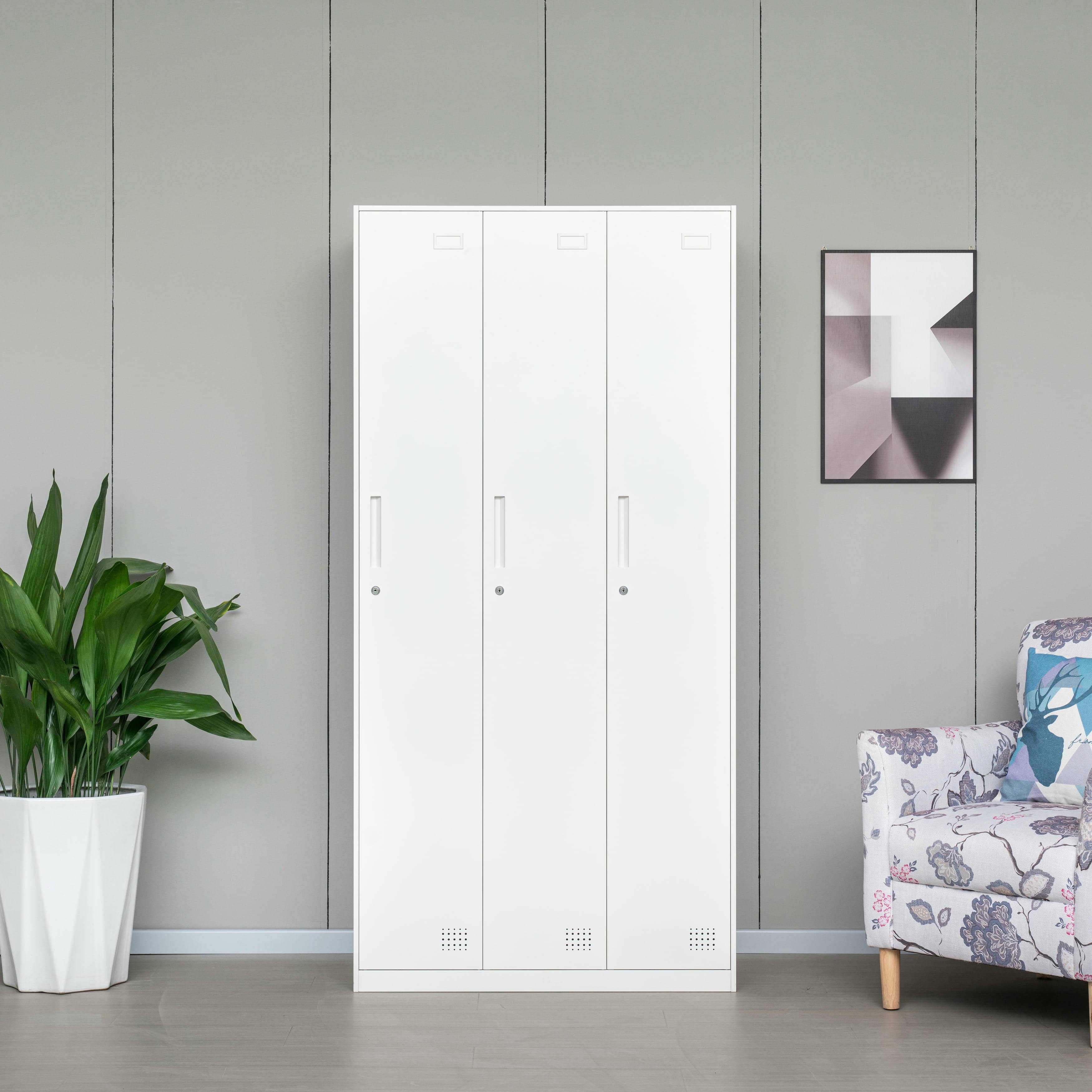 3-Door All-White Steel Wardrobe
