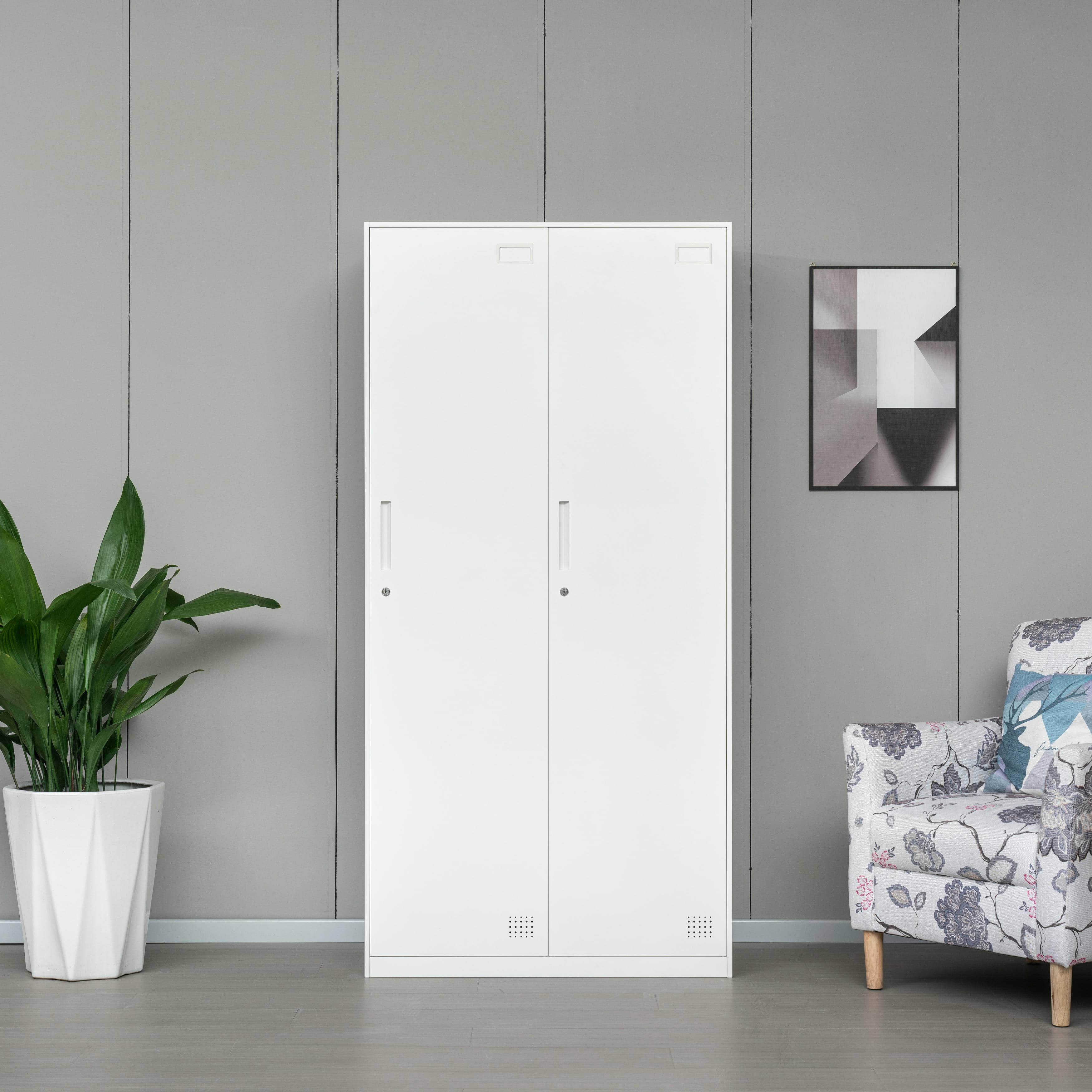 2-Door All-White Steel Wardrobe