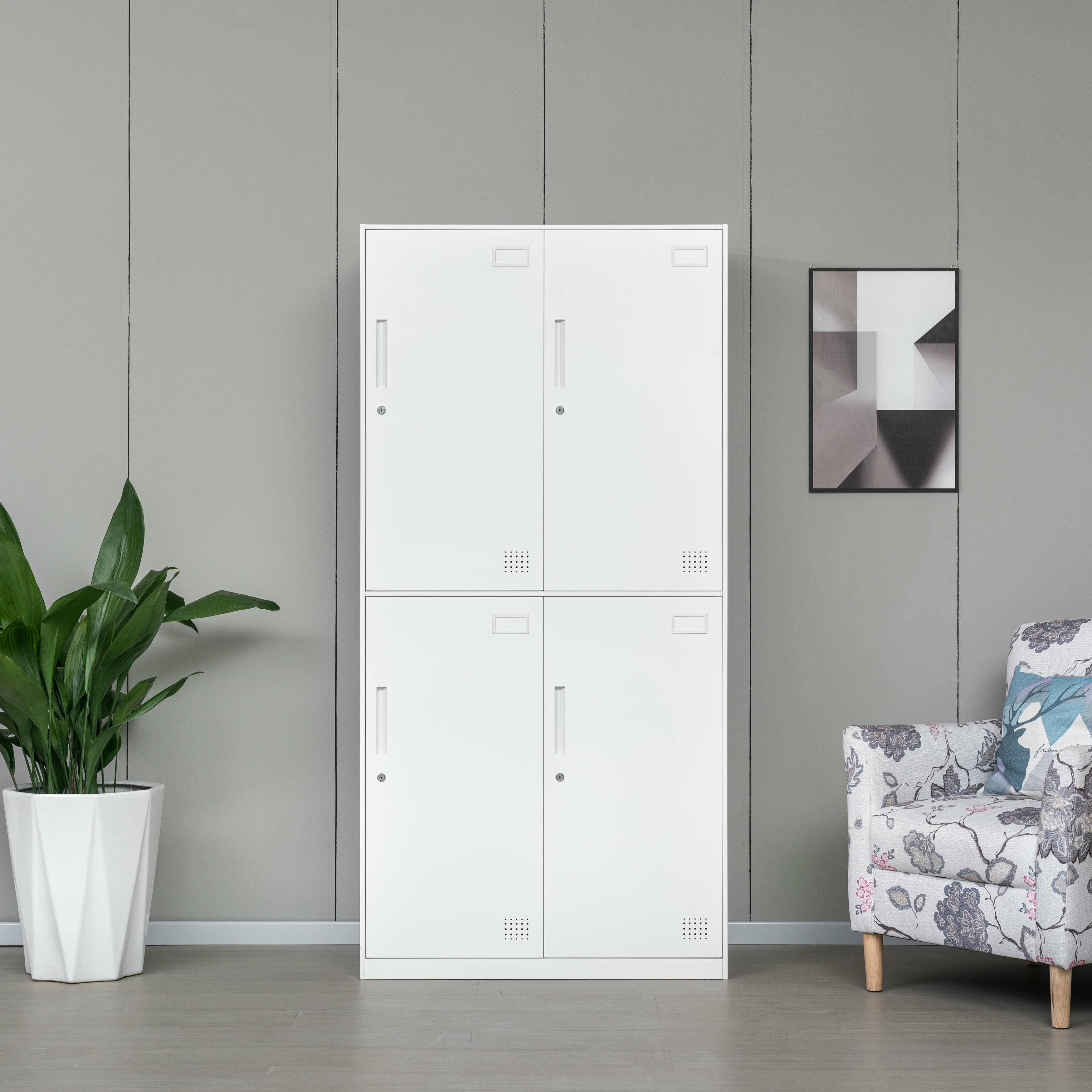 4-door all-white steel wardrobe