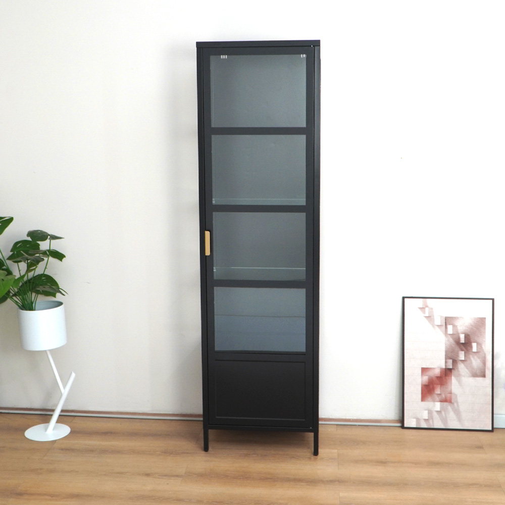 Black narrow tall display cabinet