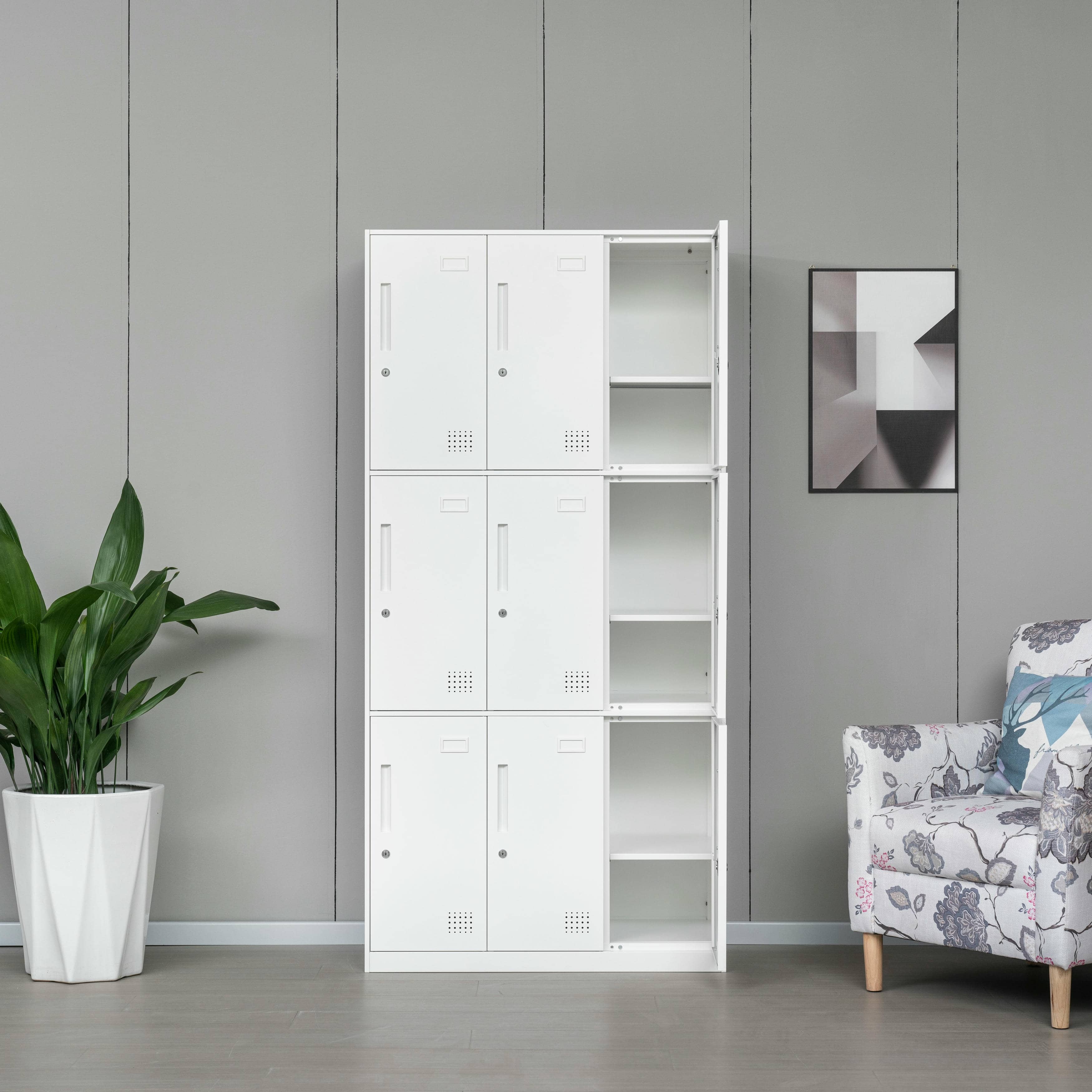 9-door all-white steel locker cabinet