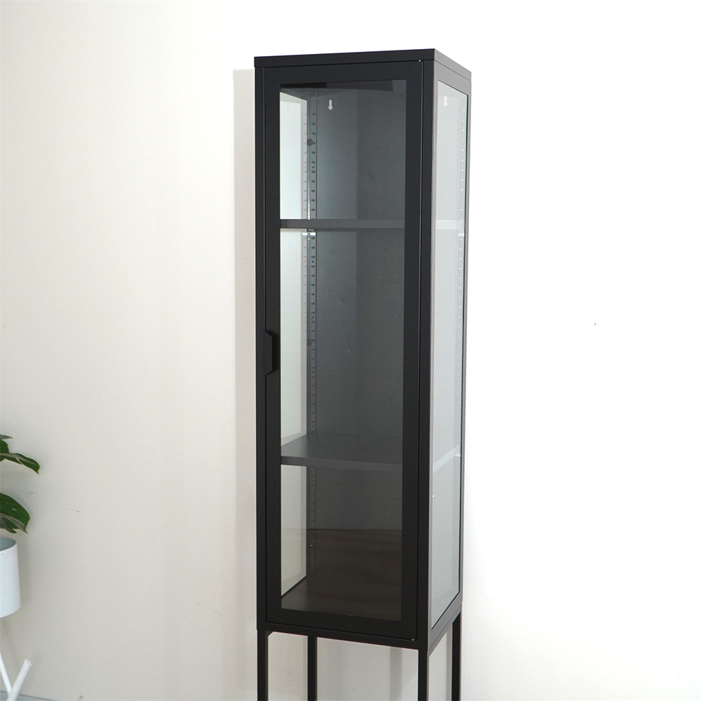 Slim black tall glass cabinet