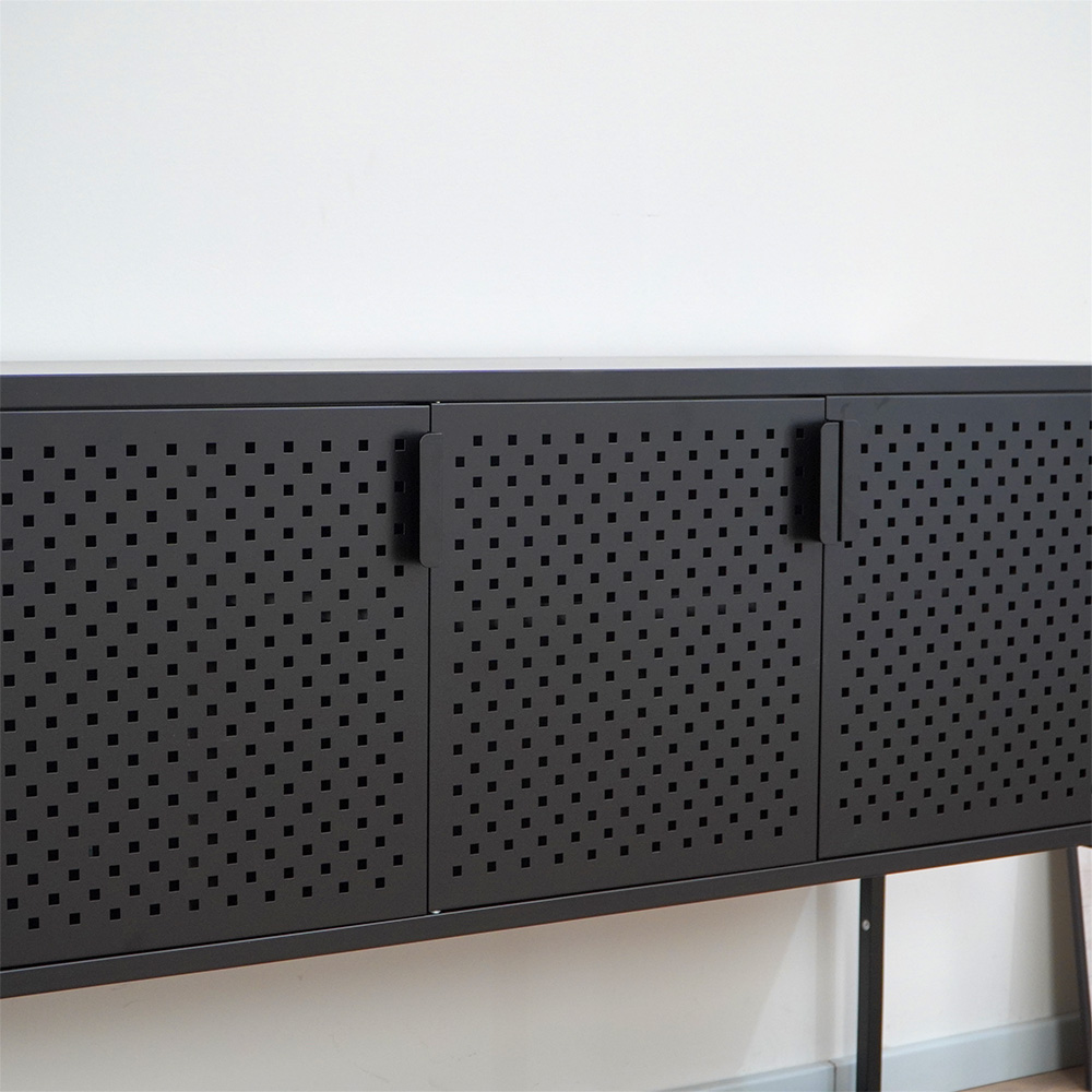 Black metal sideboard with 3 perforated doors