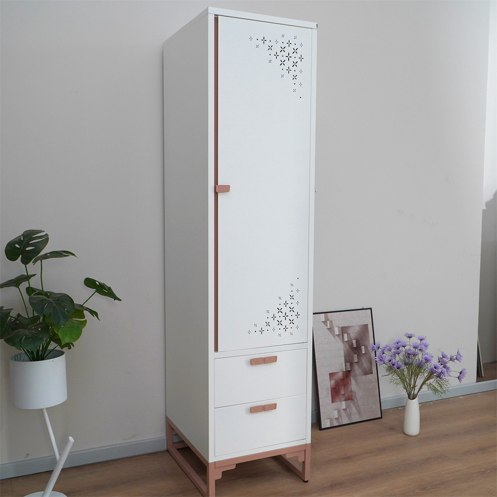 White & Red/Pink Narrow Tall Cabinet
