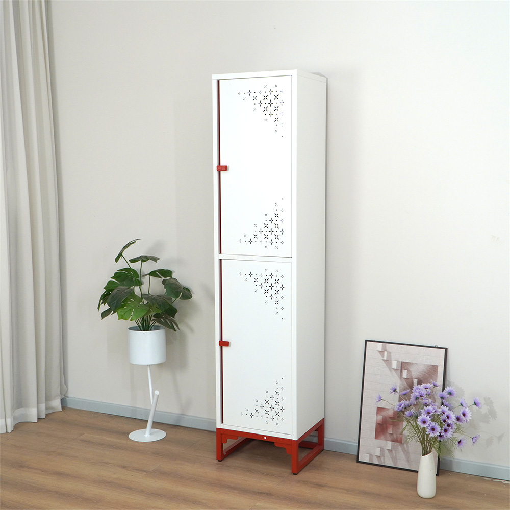 White & Red/Pink Narrow Tall Cabinet